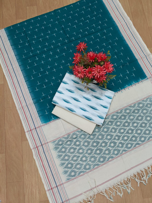 Beautiful Pure Cotton Double Ikkat Unstitched Suit.