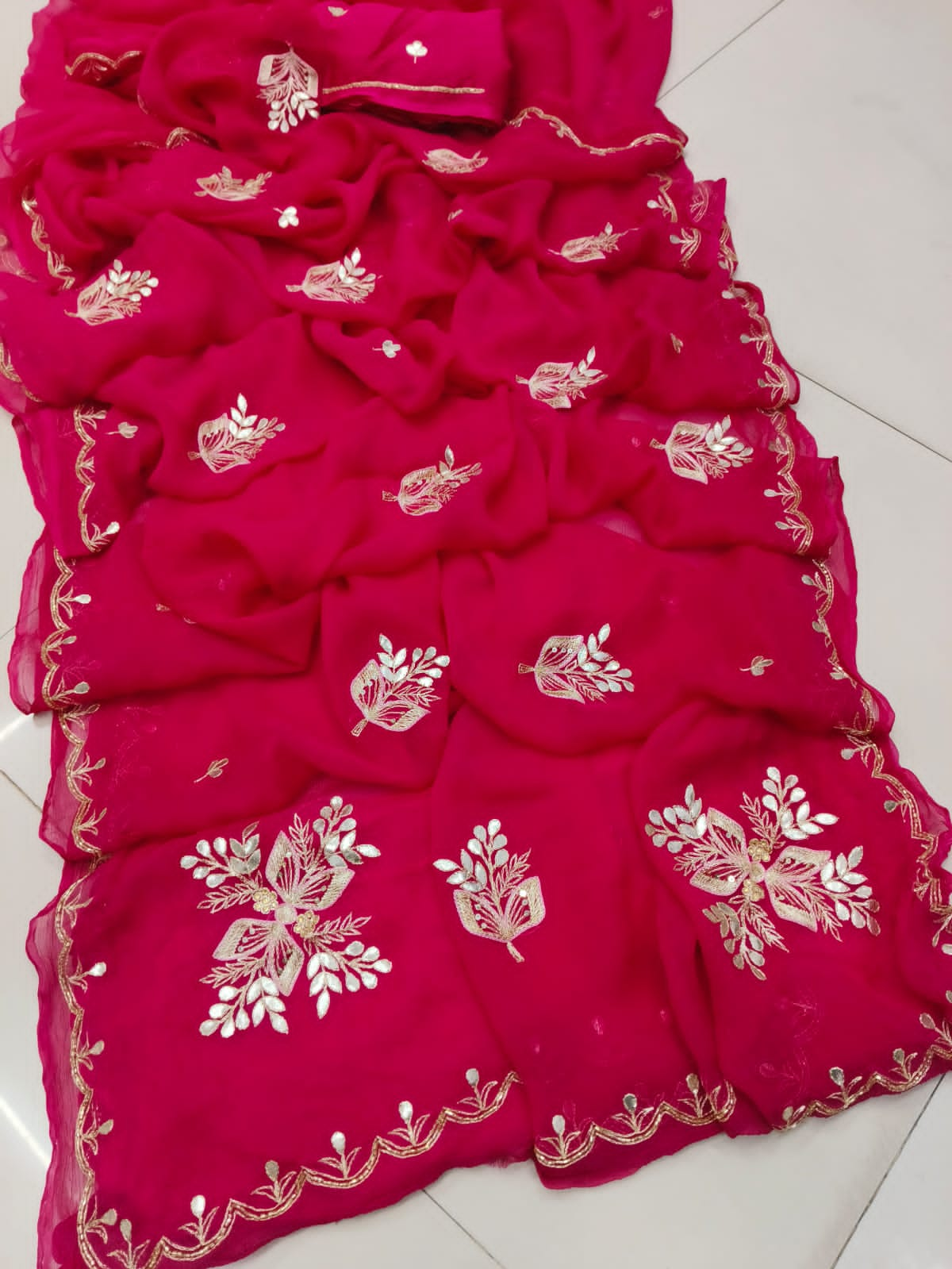 Pure Diamond Chiffon Handwork Gota Patti Saree