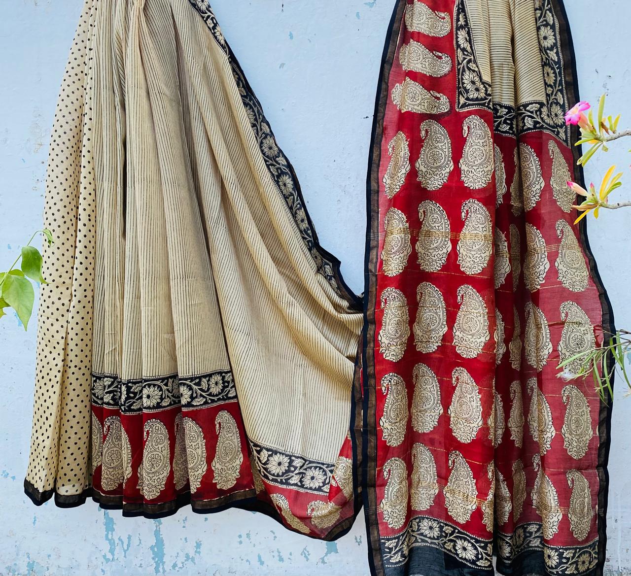 Pure Chanderi Silk Hand-block Printed Saree.