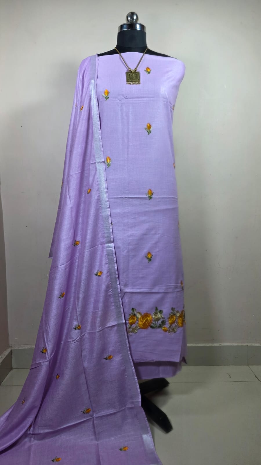 BHAGALPURI COTTON LINEN EMBROIDERY UNSTITCHED SUIT.