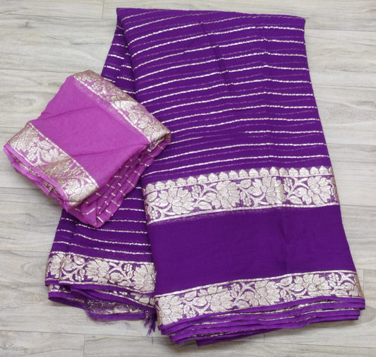 Pure Georgette Zari Weaving Saree with Blouse.