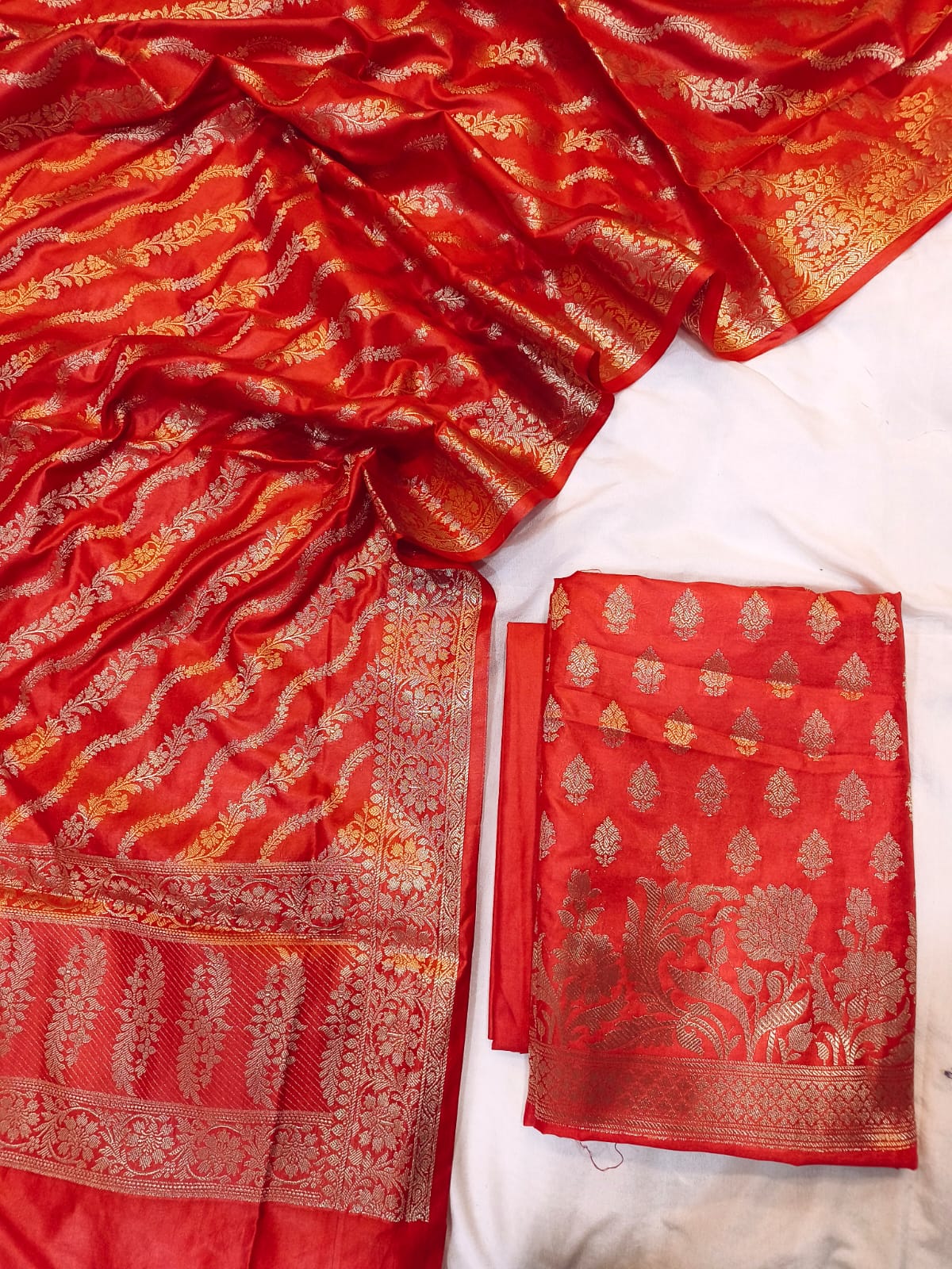 Banarasi Katan Silk Zari Work Unstitched Suit with Dupatta