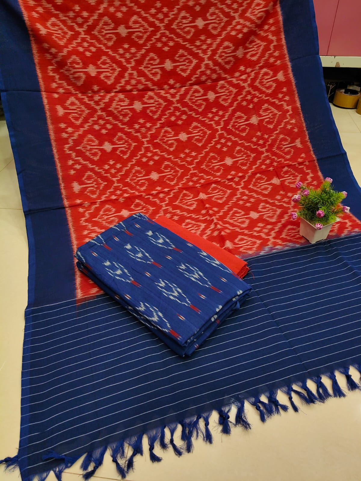 Pure Double Ikkat Cotton Unstitched Suit.