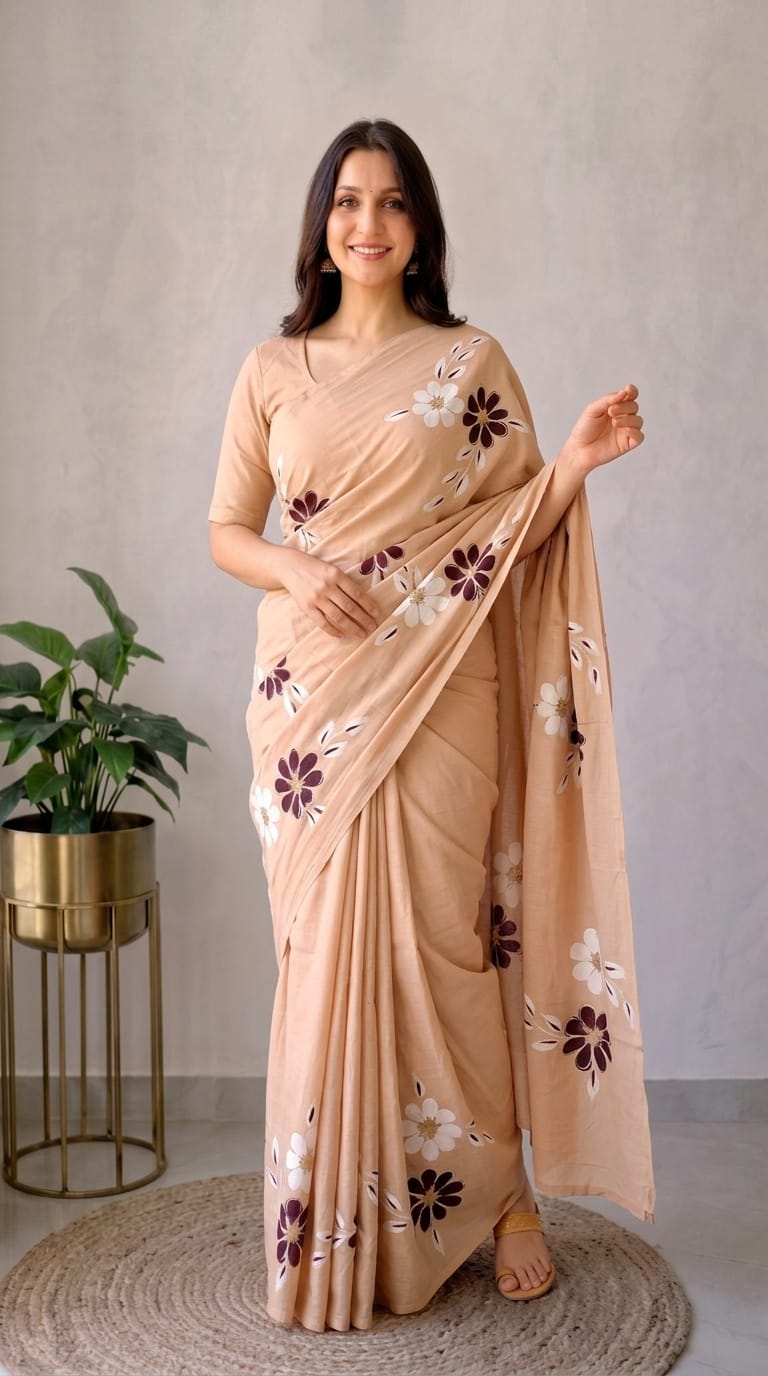 Pure Cotton Hand Block Printed Saree With Blouse.