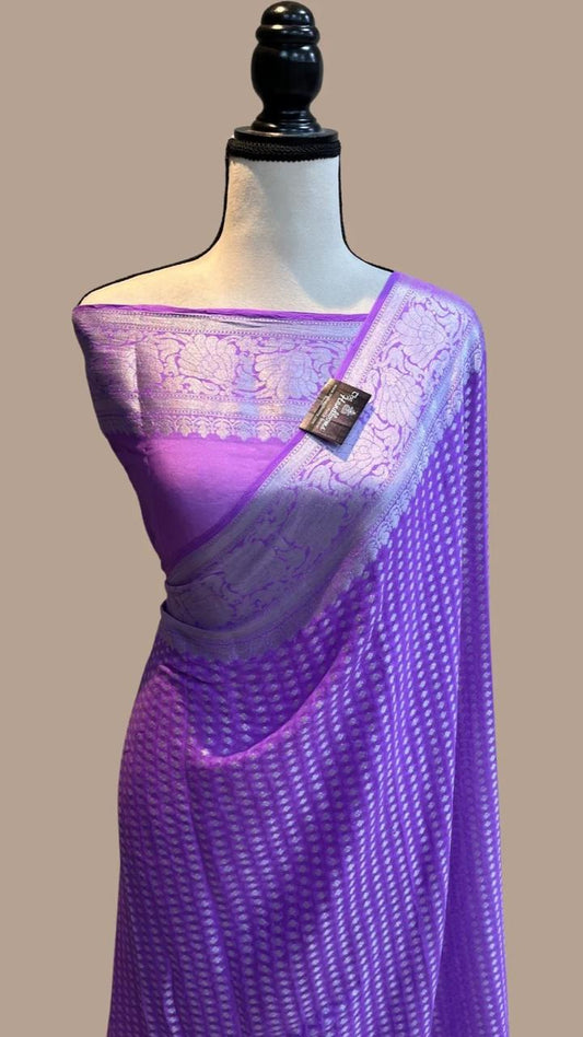 Pure Handloom Khaddi Chiffon Georgette Saree With Zari Weaving Blouse