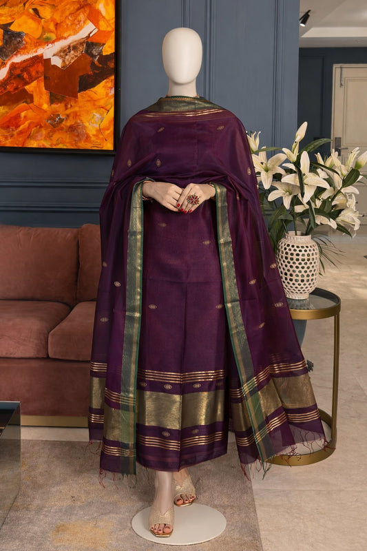 Pure Maheswari Silk Cotton Handwoven Unstitch Suit.