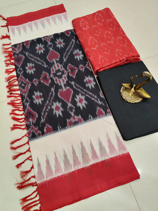 Beautiful Pure Cotton Double Ikkat Unstitched Suit.