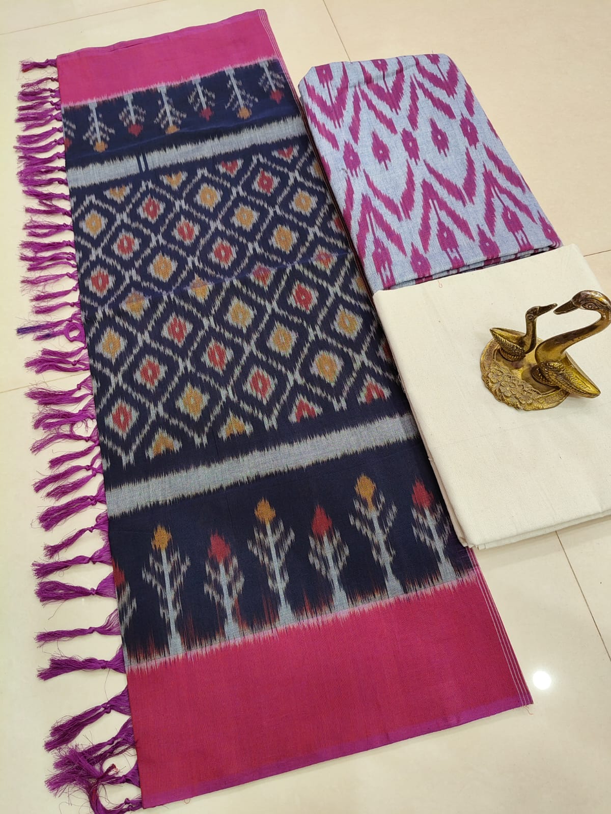 Beautiful Pure Cotton Double Ikkat Unstitched Suit.