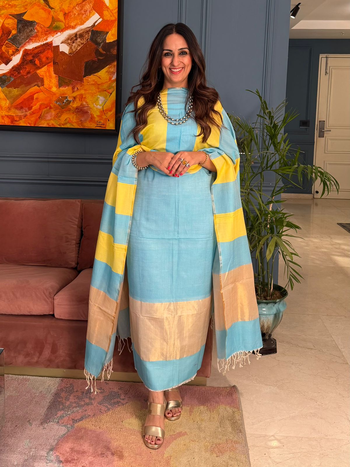 Pure Maheswari Silk Cotton Handwoven Unstitch Suit.