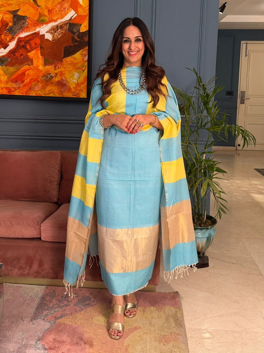 Pure Maheswari Silk Cotton Handwoven Unstitch Suit.