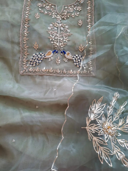 Pure Organza Hand Work Unstitched Suit.