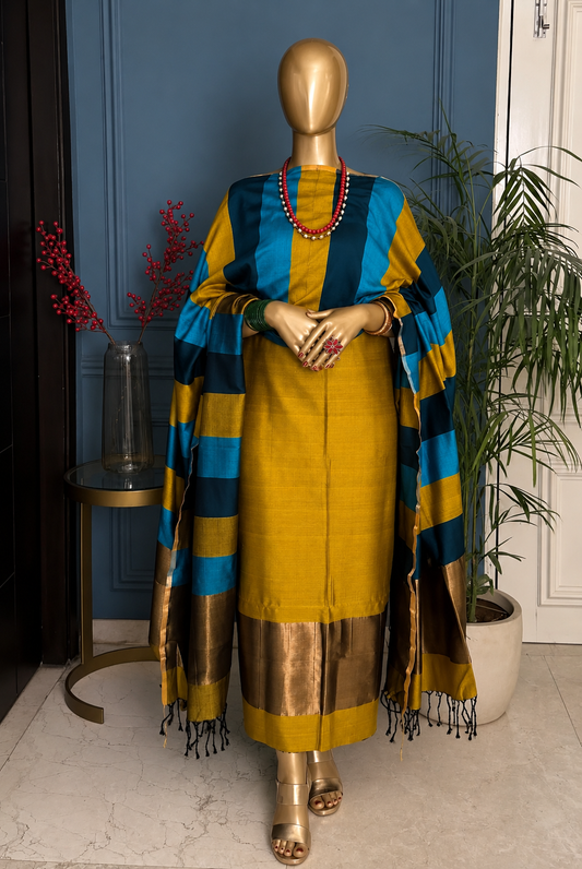 Pure Maheswari Silk Cotton Handwoven Unstitch Suit.