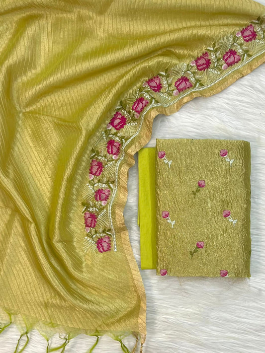 Banarasi Tissue Silk Embroidery Unstitched Suit