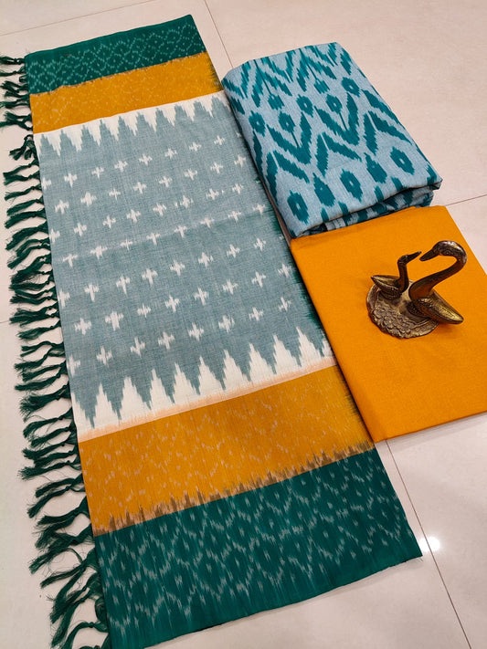 Beautiful Pure Cotton Double Ikkat Unstitched Suit.