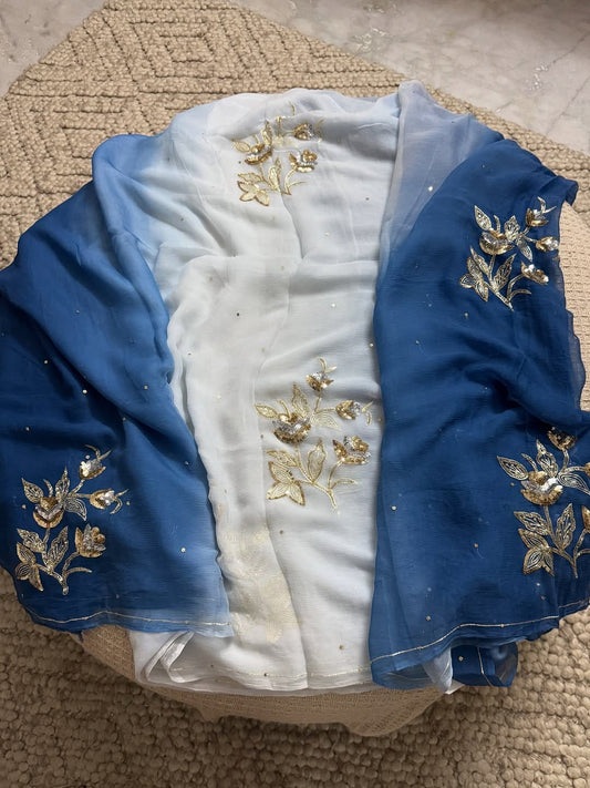 Pure Diamond Chiffon Hand Work Saree With Blouse.