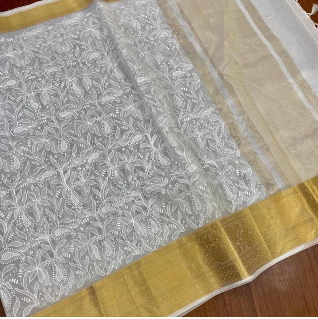 Banarasi Semi Organza Embroidery Weaving Soft Silk Saree