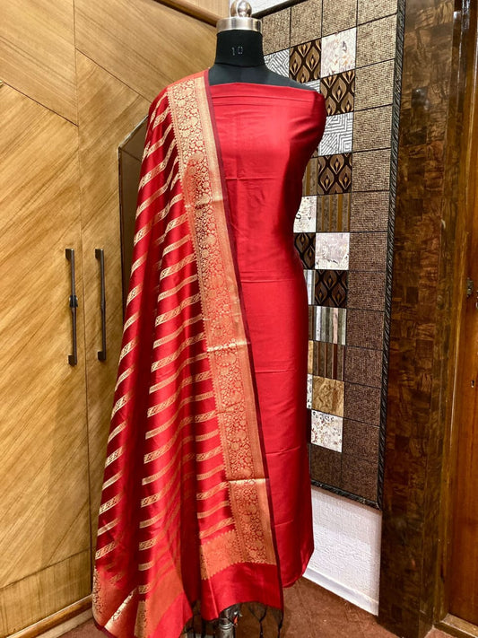 Banarasi katan Silk Zari Work Unstitched Suit with Dupatta