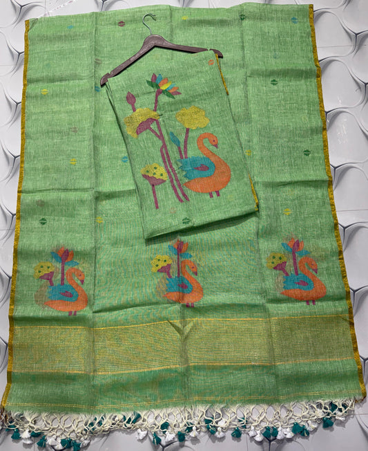 Pure Linen Jamdani Unstitch Suit.