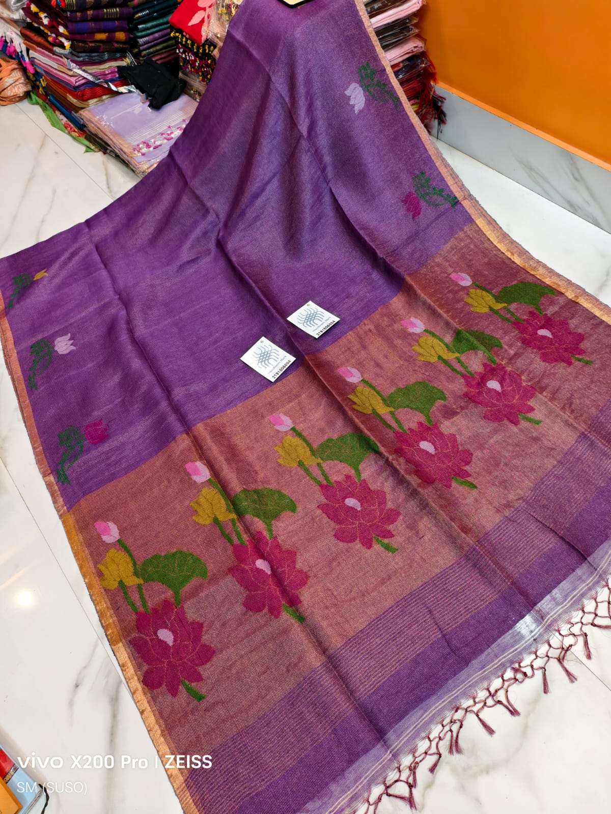 Pure Linen Tissue Saree with Blouse.