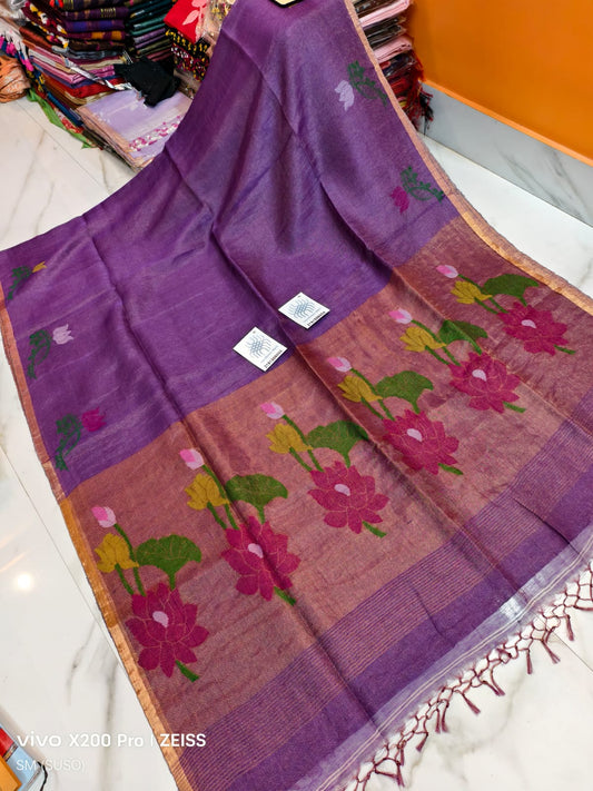 Pure Linen Tissue Saree with Blouse.