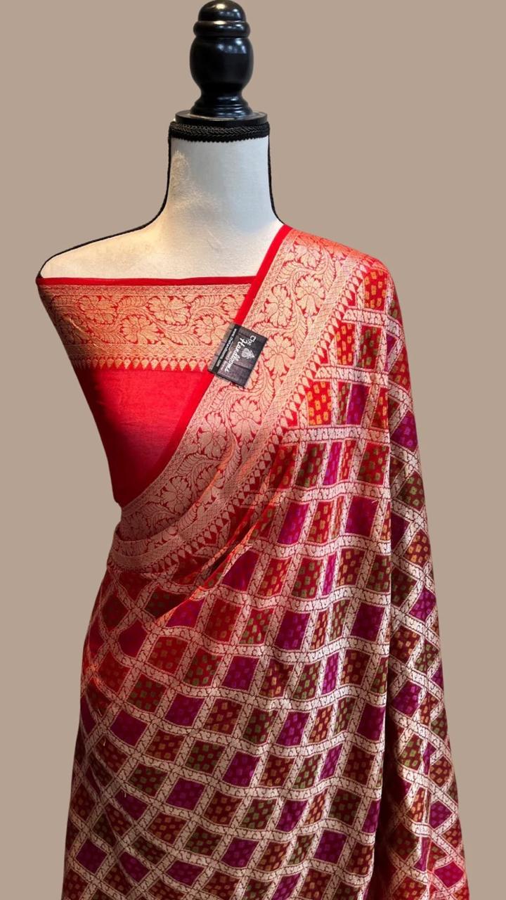 Pure Handloom Khaddi Chiffon Georgette Saree With Zari Weaving Blouse