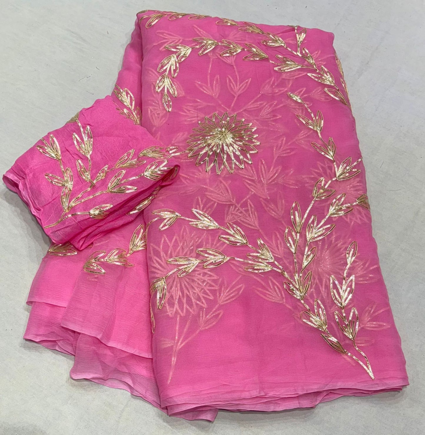 Pure Diamond Chiffon Gota Work Saree With Running Work Blouse.