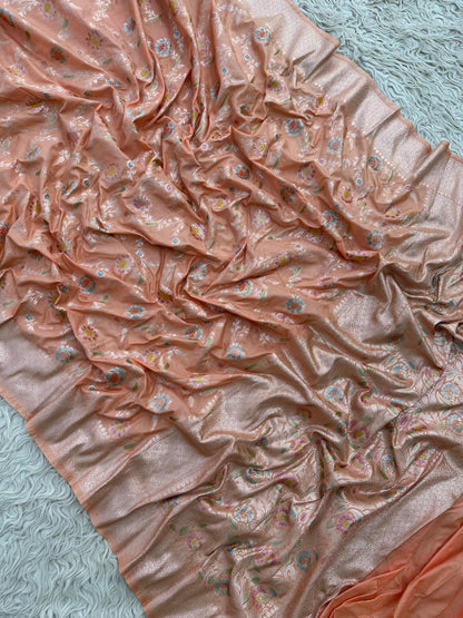 Banarasi Mashru Silk Allover Hand Brush dye Saree With Zari work