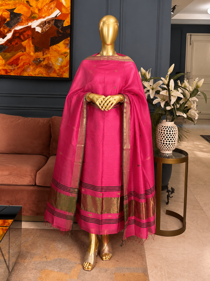 Pure Maheswari Silk Cotton Handwoven Unstitch Suit.