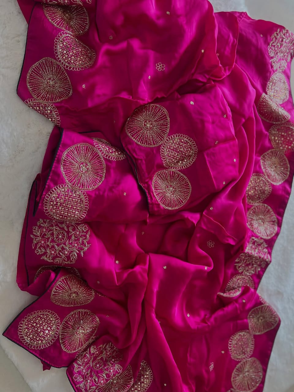 PURE DIAMOND CHIFFON  HANDCRAFTED ZARI AND GOTA WORA SAREE .