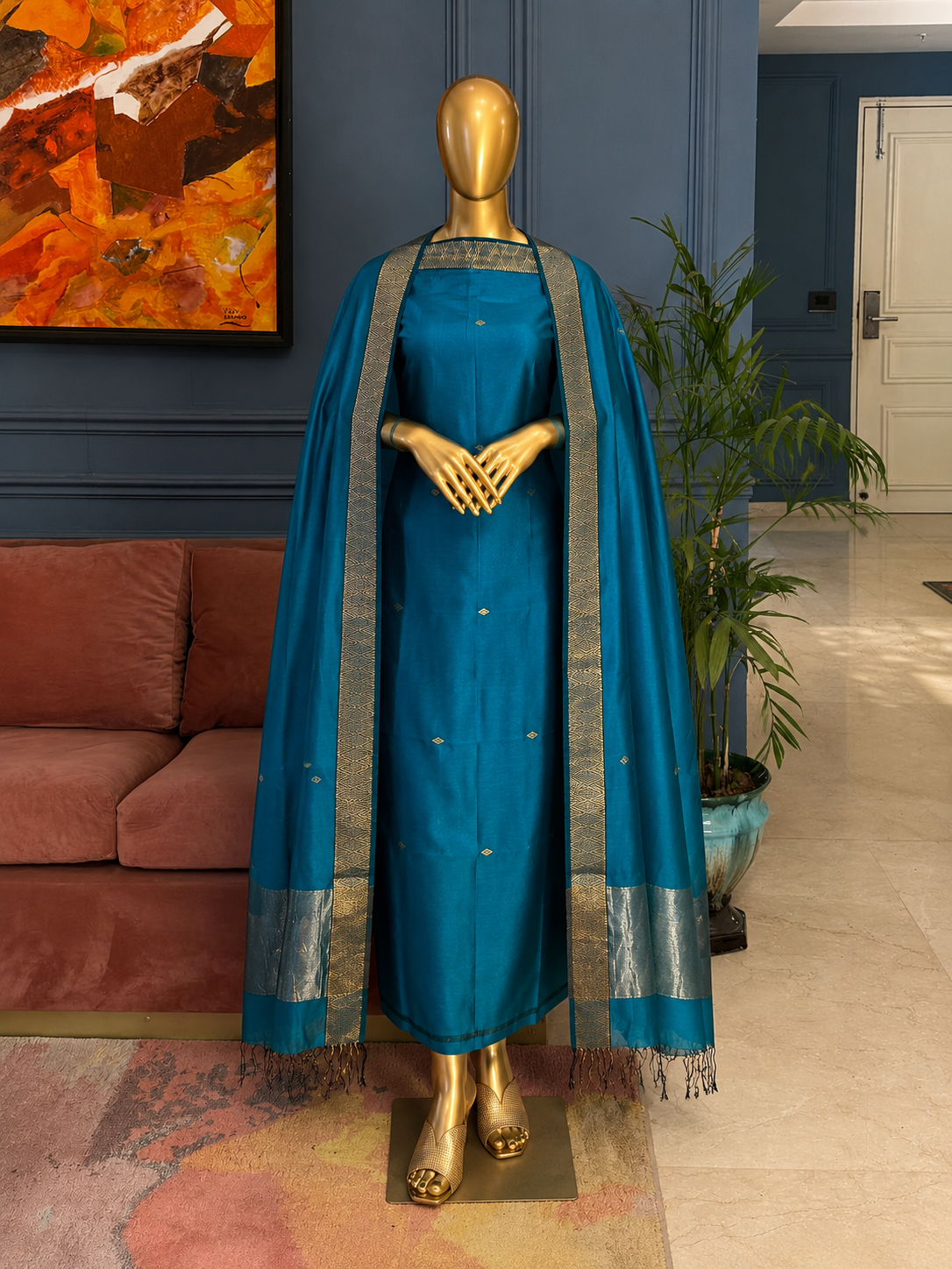 Pure Maheswari Silk Cotton Handwoven Unstitch Suit.