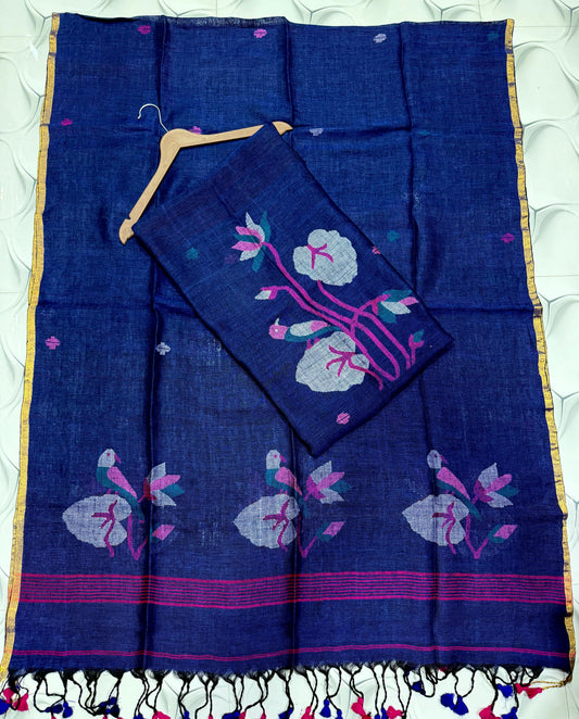 Pure Linen Jamdani Unstitch Suit.