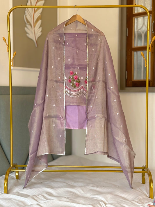 Banarasi Tissue Silk Multi Thread Embroidery Work Unstitched Suit