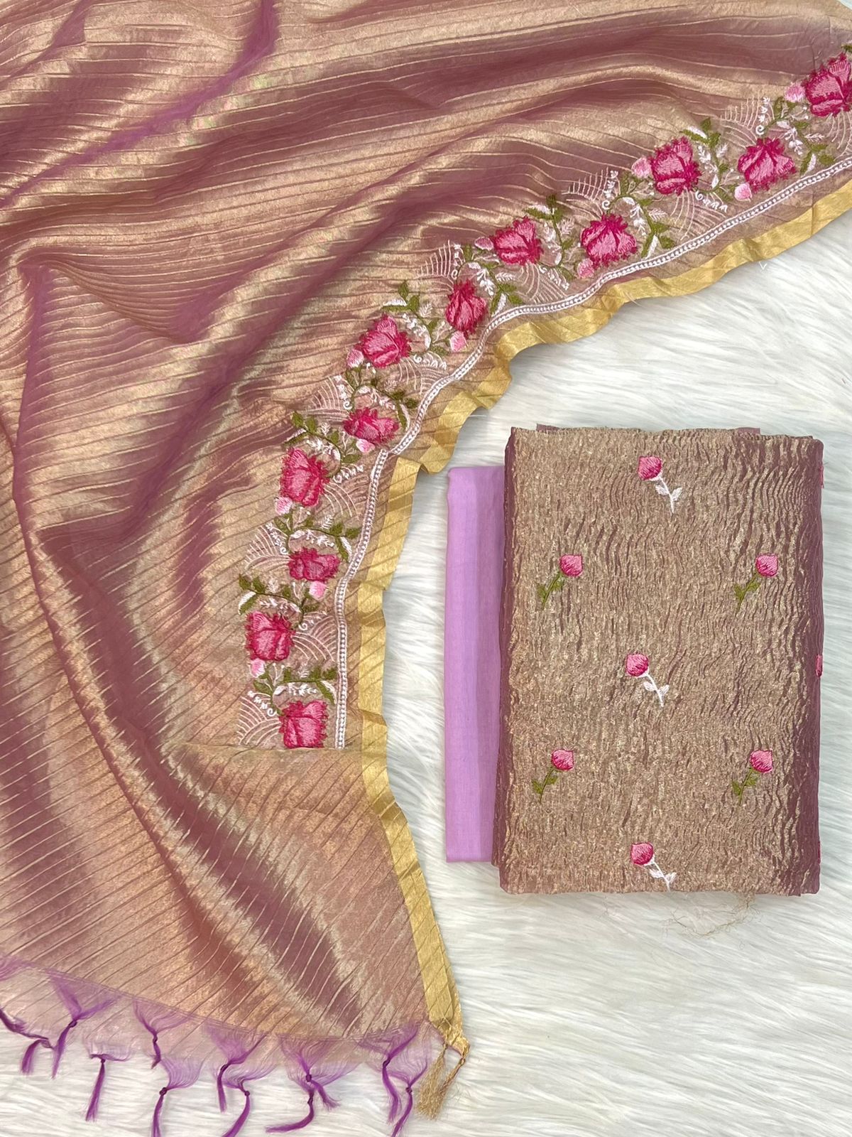 Banarasi Tissue Silk Embroidery Unstitched Suit