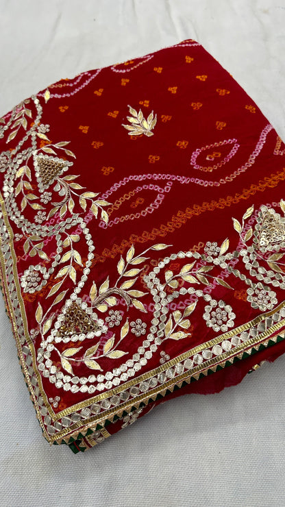 Pure rai Bandhej saree with pure gotapatti handwork