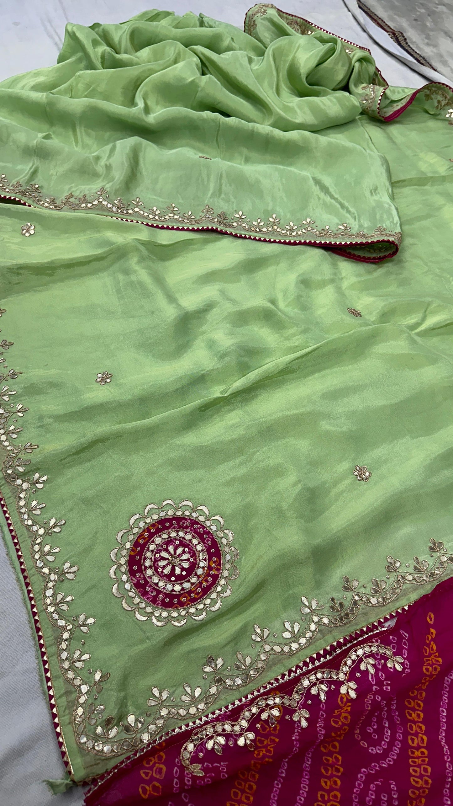 Pure Cosmo Silk Gota patti Hand Work Saree with Blouse