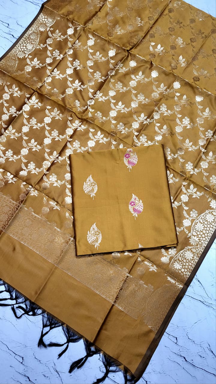 Banarasi Zari Work Unstitched Suit with Dupatta.
