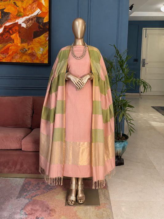 Pure Maheswari Silk Cotton Handwoven Unstitch Suit.