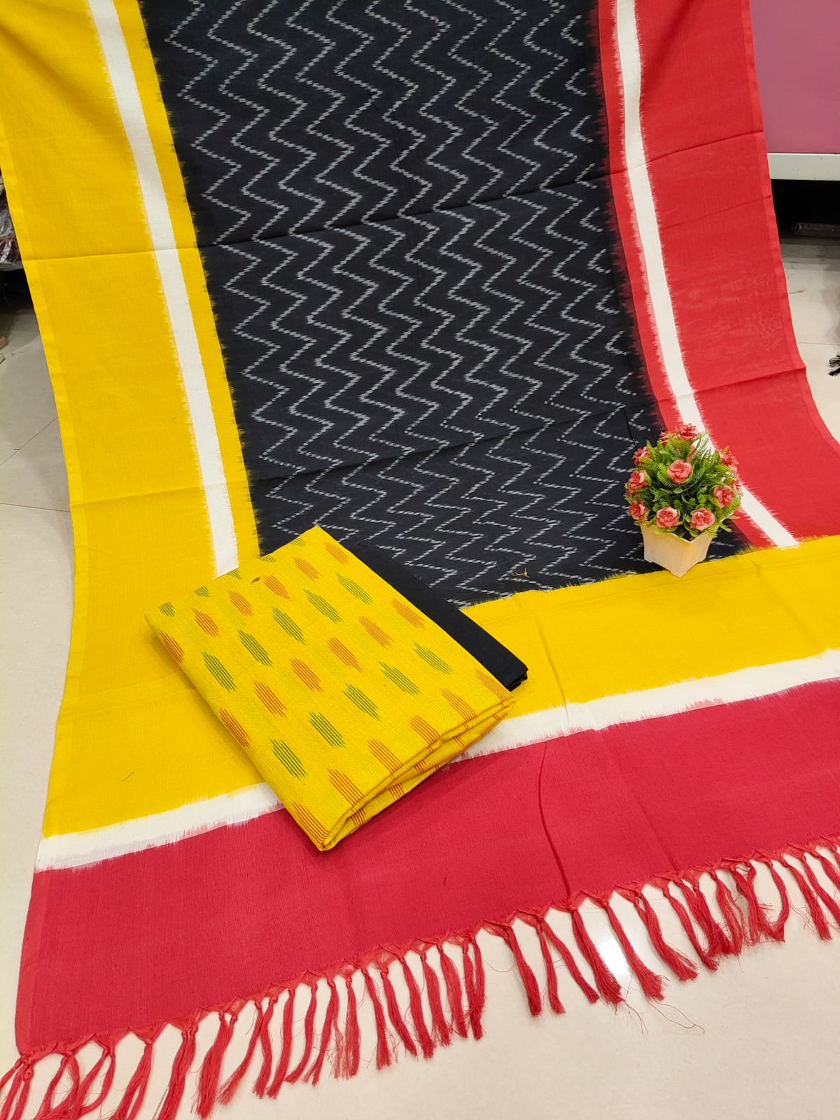 Pure Double Ikkat Cotton Unstitched Suit.