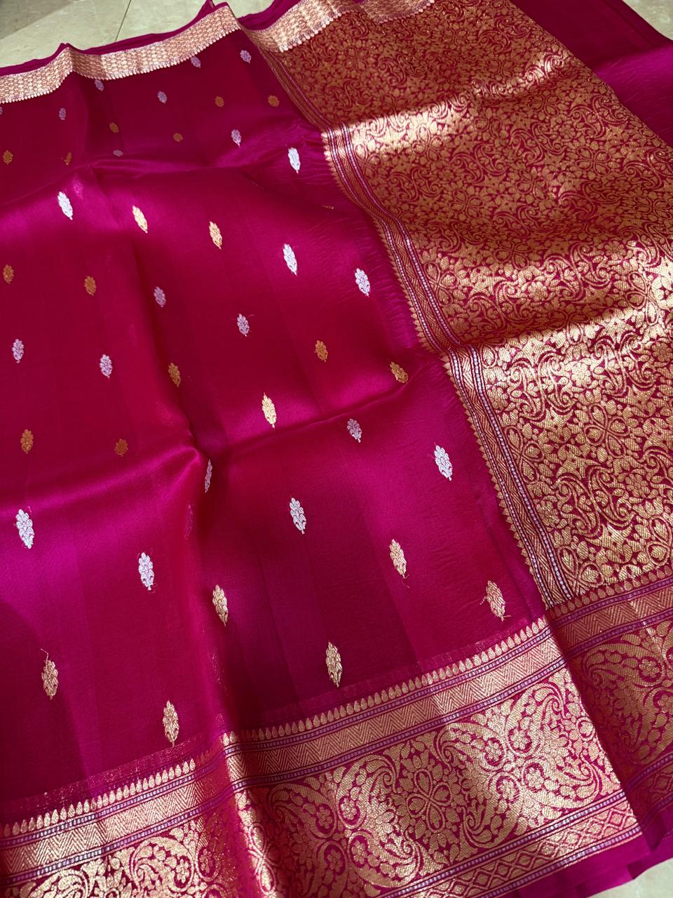 Banarasi Pure Handloom Kora Organza Silk Saree.