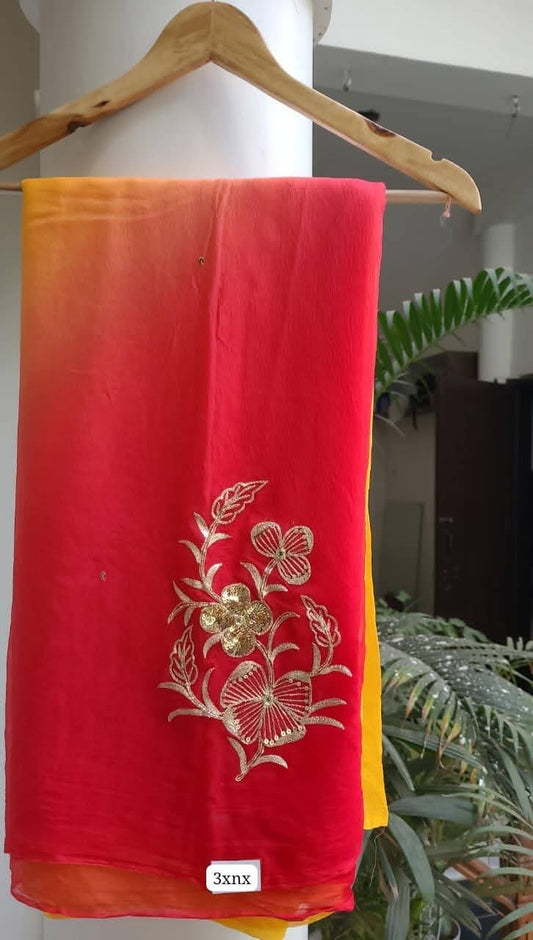 BEAUTIFUL SEQUENCE AND ZARI EMBROIDERY WORK DAIMOND CHIFFON SAREE