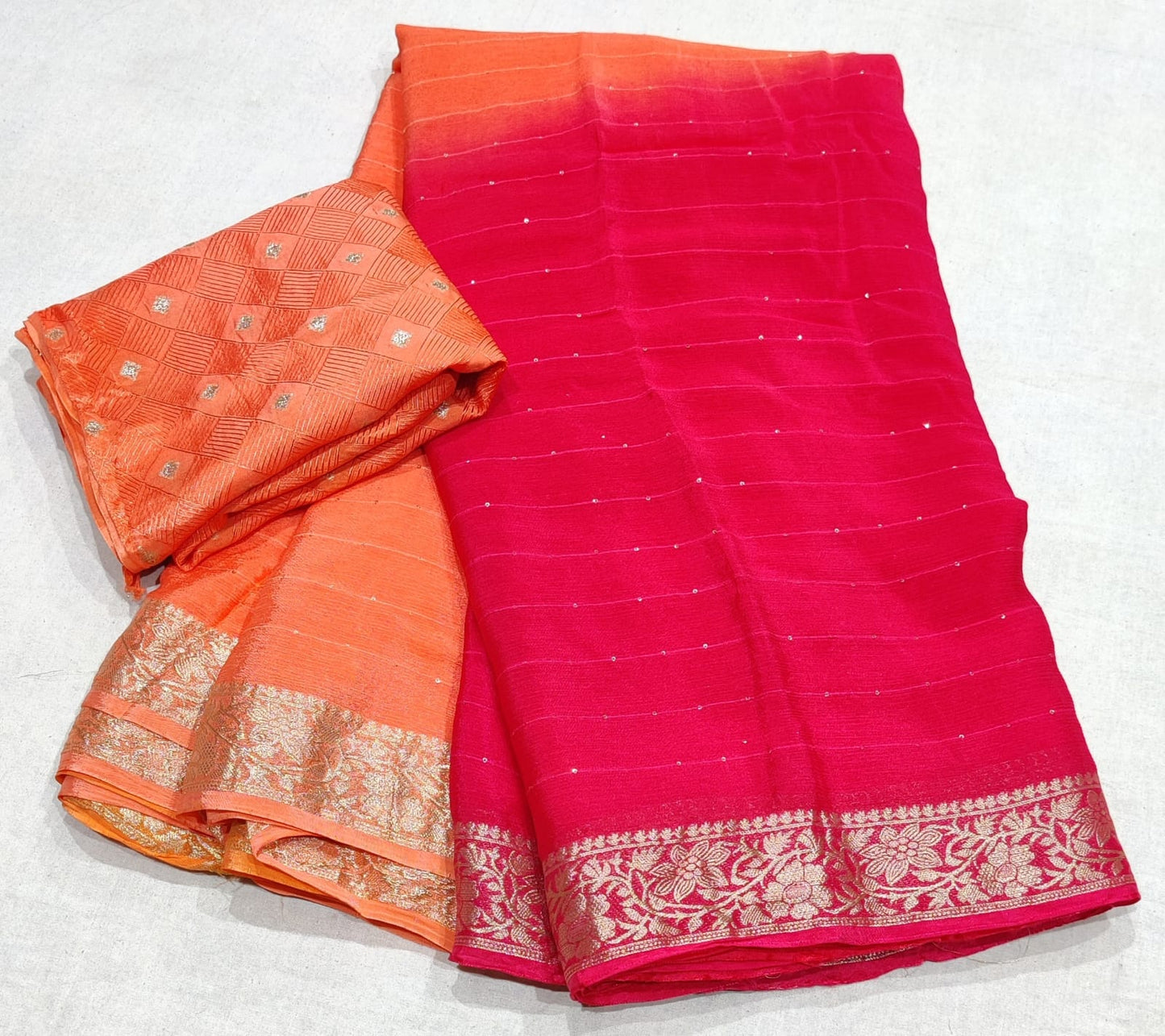 Pure Chinon Chiffon Multicolor Sikvans Work Saree