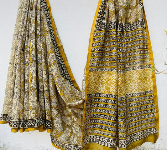 Pure Chanderi Silk Hand-block Printed Saree.