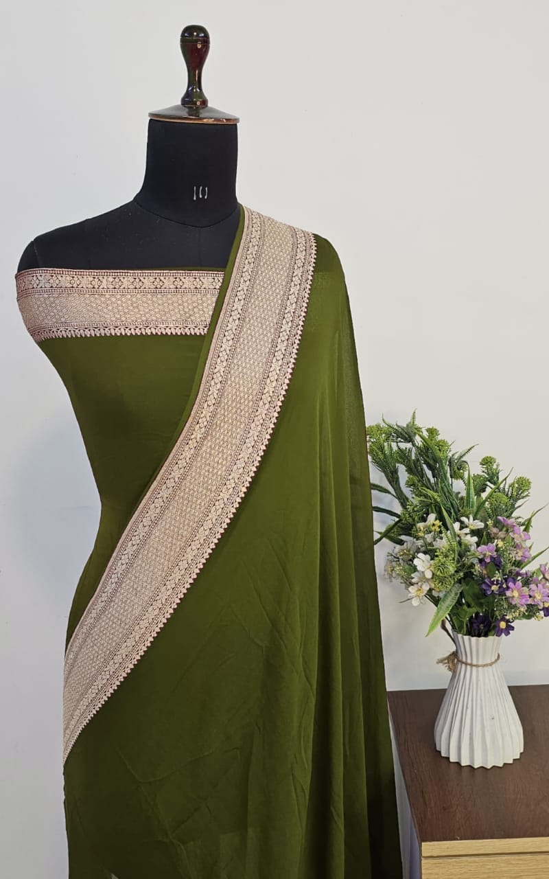 Pure Handloom Khaddi Georgette Saree Zari Work.