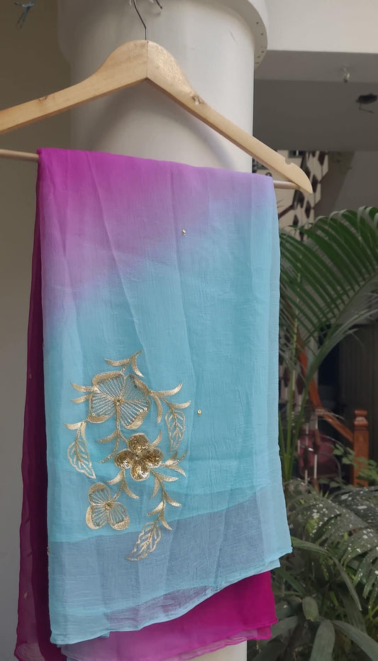 BEAUTIFUL SEQUENCE AND ZARI EMBROIDERY WORK DAIMOND CHIFFON SAREE