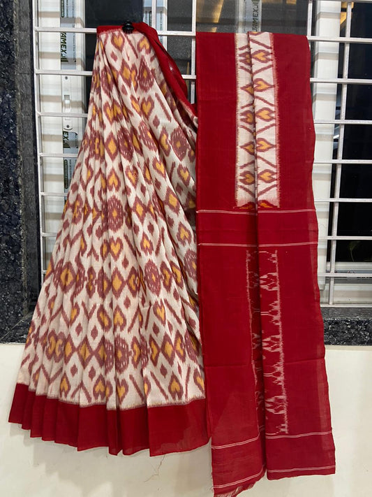 Beautiful Ikkat Cotton Saree With Blouse