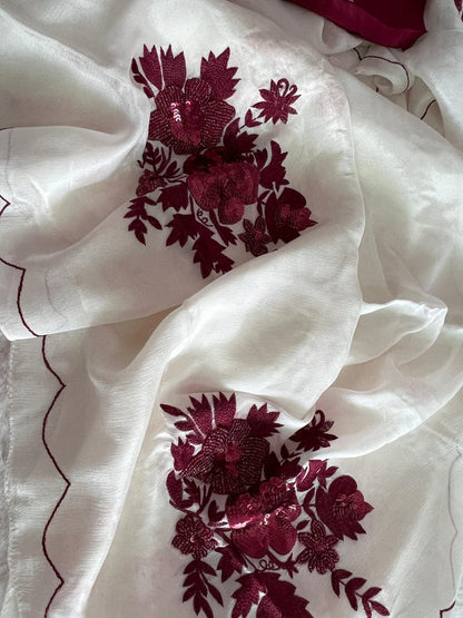 Pure Diamond Chiffon Beautiful Hand Work Saree