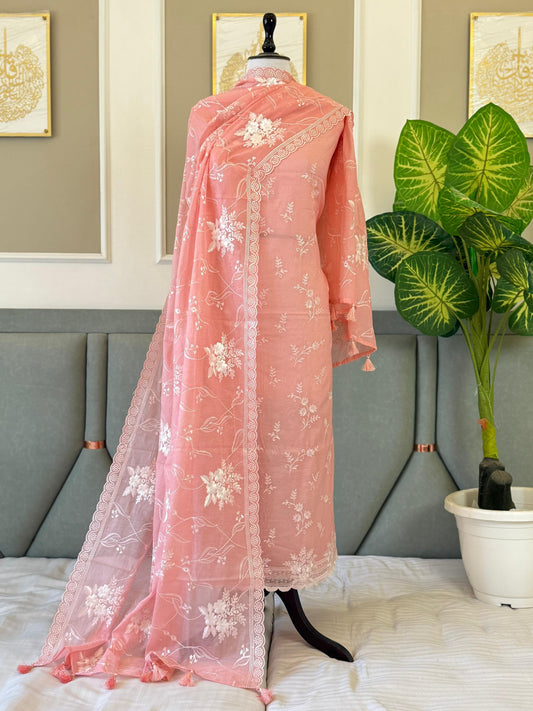 Pure Banarasi Chanderi Silk Embroidery Work Unstitched Suit.