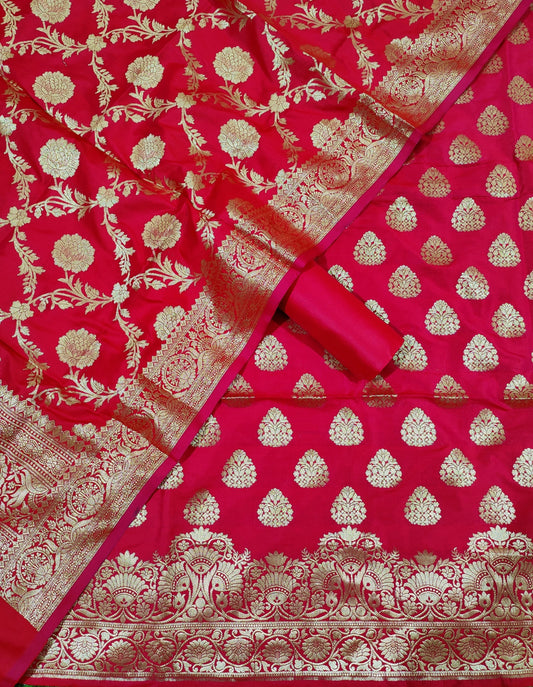 Banarasi Katan Silk Zari Work Unstitched Suit with Dupatta