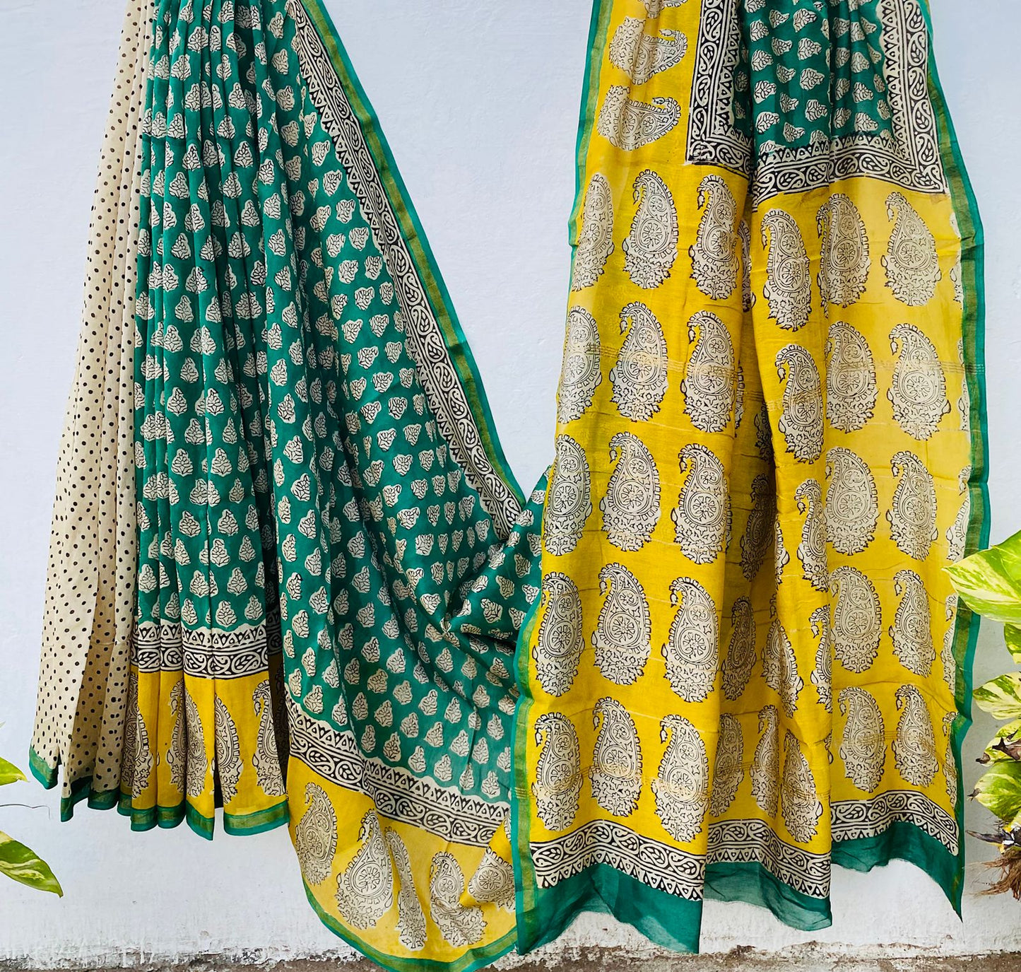 Pure Chanderi Silk Hand-block Printed Saree.