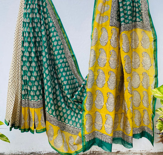 Pure Chanderi Silk Hand-block Printed Saree.